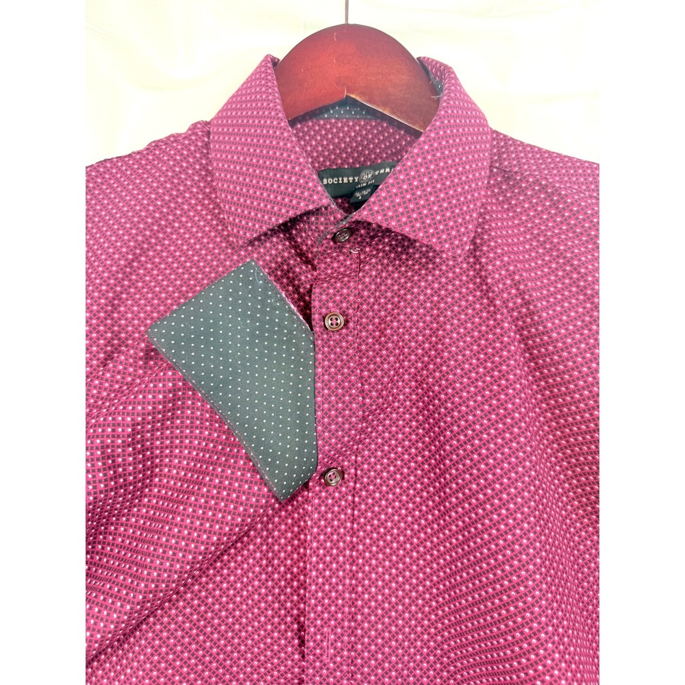Society Threads Slim Fit Burgundy‎ Geometric Pattern Button Down Dress Shirt